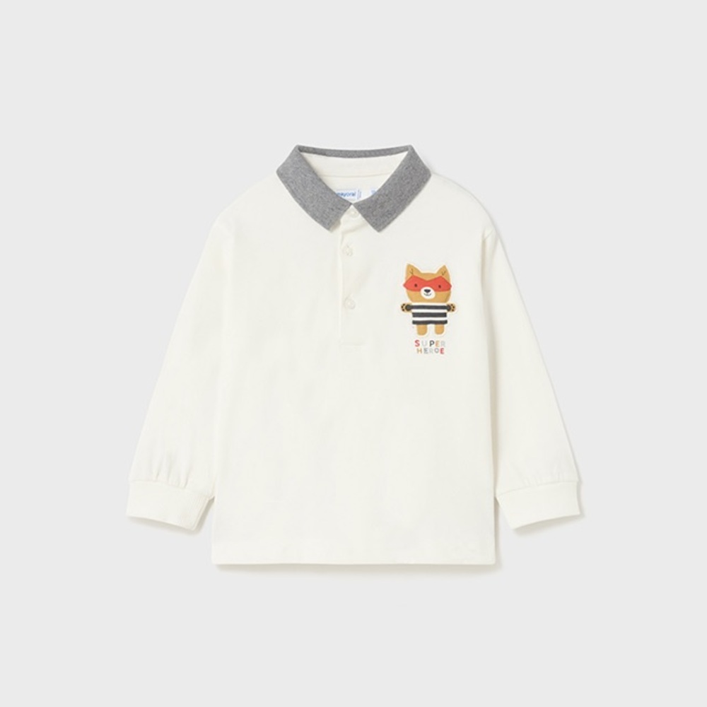 Size 18 months Mayoral White and Gray Polo with Fox Graphic